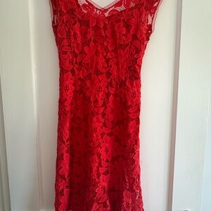 Nanette Lepore Red Sheath Midi Dress V-Neck Sleeveless